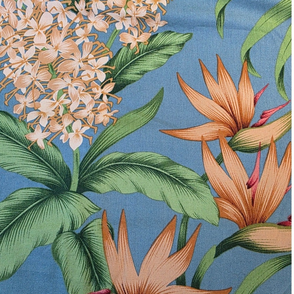 Tropical Floral Fabric Blue Bird of Paradise Hibiscus 32in x 1yd